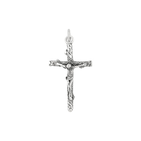 Wood Crucifix Large Antiqued Sterling Silver Pendant