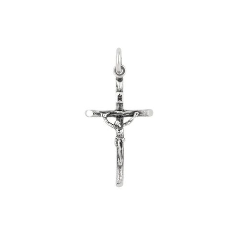 Wood Crucifix Medium Antiqued Sterling Silver Pendant