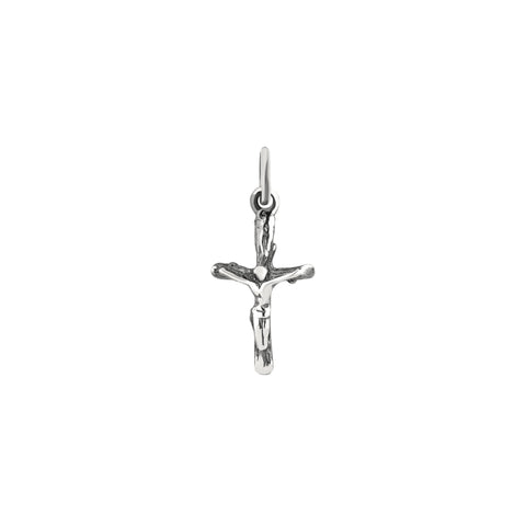 Wood Crucifix Extra Small Antiqued Sterling Silver Pendant