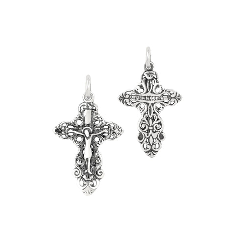 Embellished Crucifix Antiqued Sterling Silver Pendant