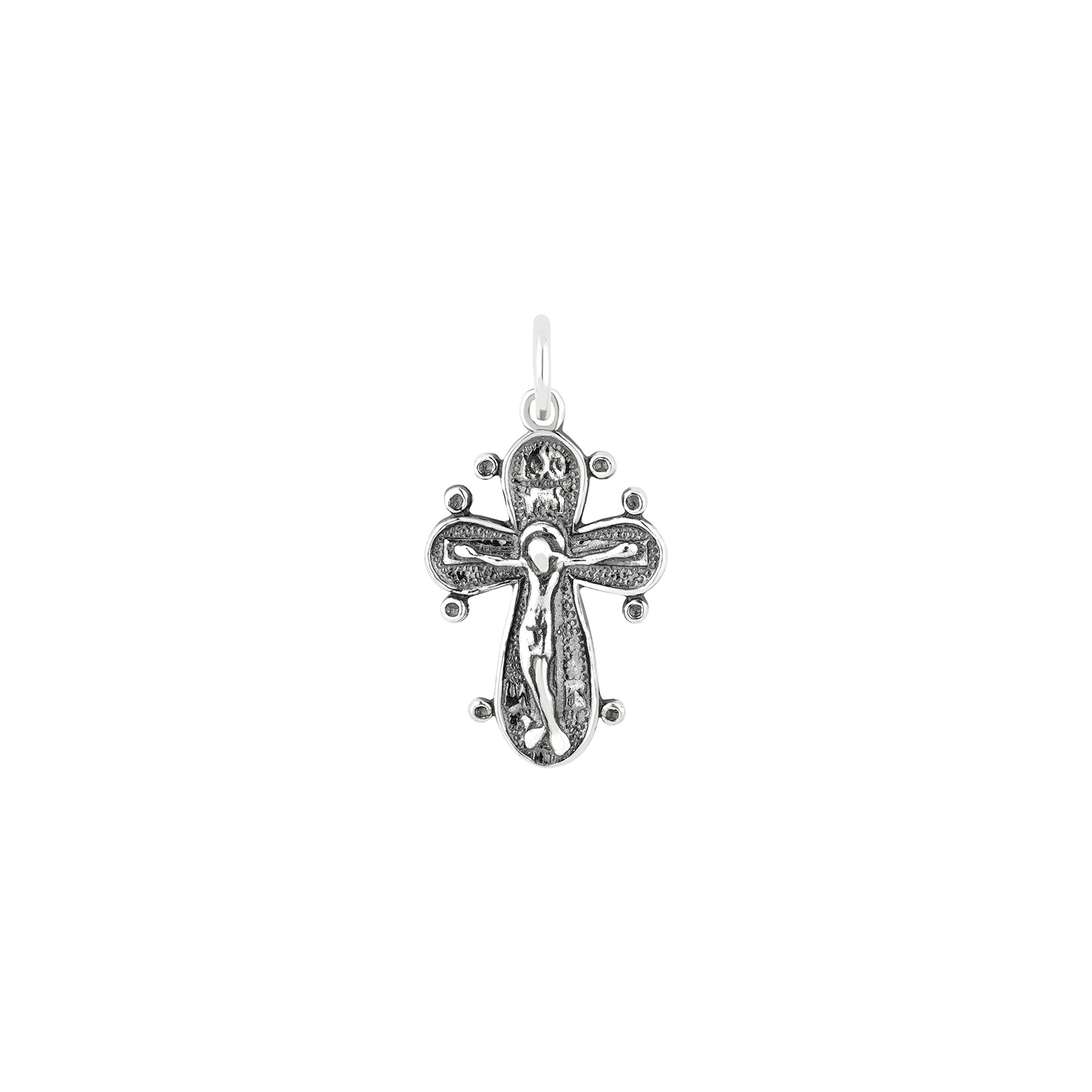 Rounded Budded Crucifix Antiqued Sterling Silver Pendant