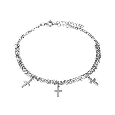 Layered Three Cross Bracelet – Silver Color