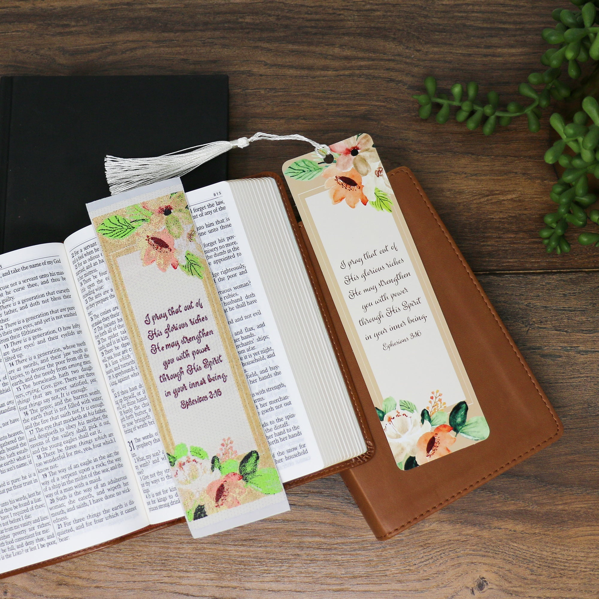 Strengthen you with power - Ephesians 3:16 Woven and Tasseled Bookmark Set