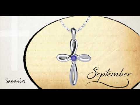 September Blue Sapphire Birthstone Swirl Cross Sterling Silver Necklace - With 18" Sterling Silver Chain