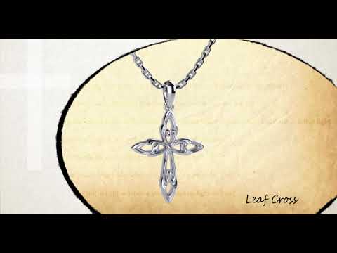 360 degree view of Leaf Cross Sterling Necklace