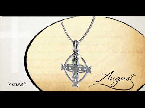 August Peridot Antique Birthstone Cross Pendant - With 18" Sterling Silver Chain 360 video of the product