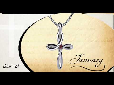 January Garnet Birthstone Swirl Cross Pendant Necklace - With 18" Sterling Silver Chain