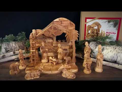 Holy Land Olive Wood Nativity with Large Stable and Detailed Figurines