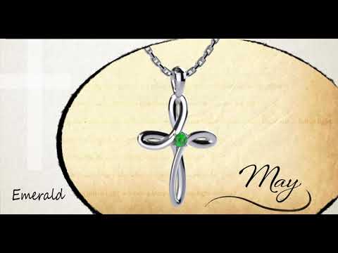 May Emerald Birthstone Swirl Cross Sterling Silver Pendant Necklace - With 18" Sterling Silver Chain video of the pendent turning