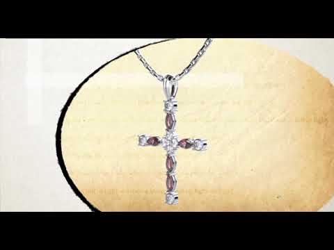 January, Garnet - Antique Birthstone Cross Pendant - With 18" Sterling Silver Chain