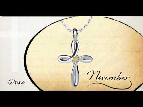 November Citrine Birthstone Swirl Cross Sterling Silver Pendant Necklace - With 18" Sterling Silver Chain