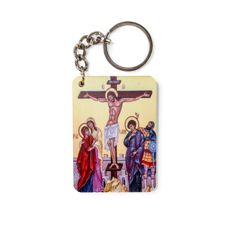 Crucifixion - Byzantine - Wooden Icon Keychain