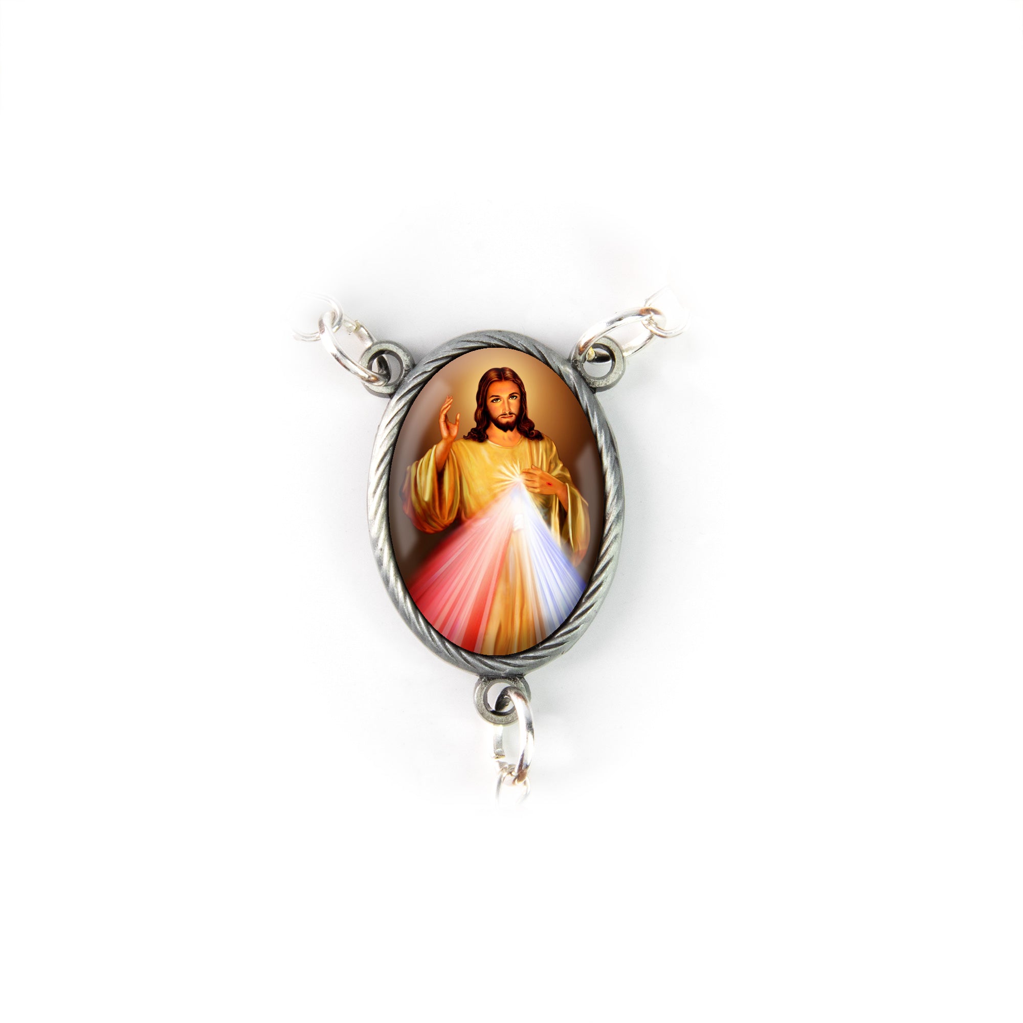 Jesus Divine Mercy, Holy Land Olive Wood Pocket Auto Rosary, Made in Bethlehem Icon detail