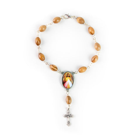 Jesus Divine Mercy, Holy Land Olive Wood Pocket Auto Rosary, Made in Bethlehem