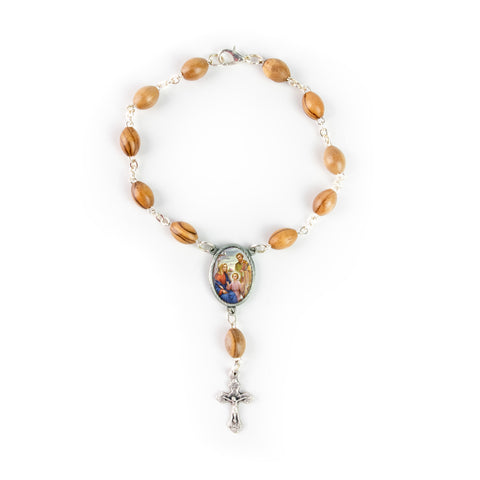 Holy Family, Holy Land Olive Wood Pocket Auto Rosary, Made in Bethlehem