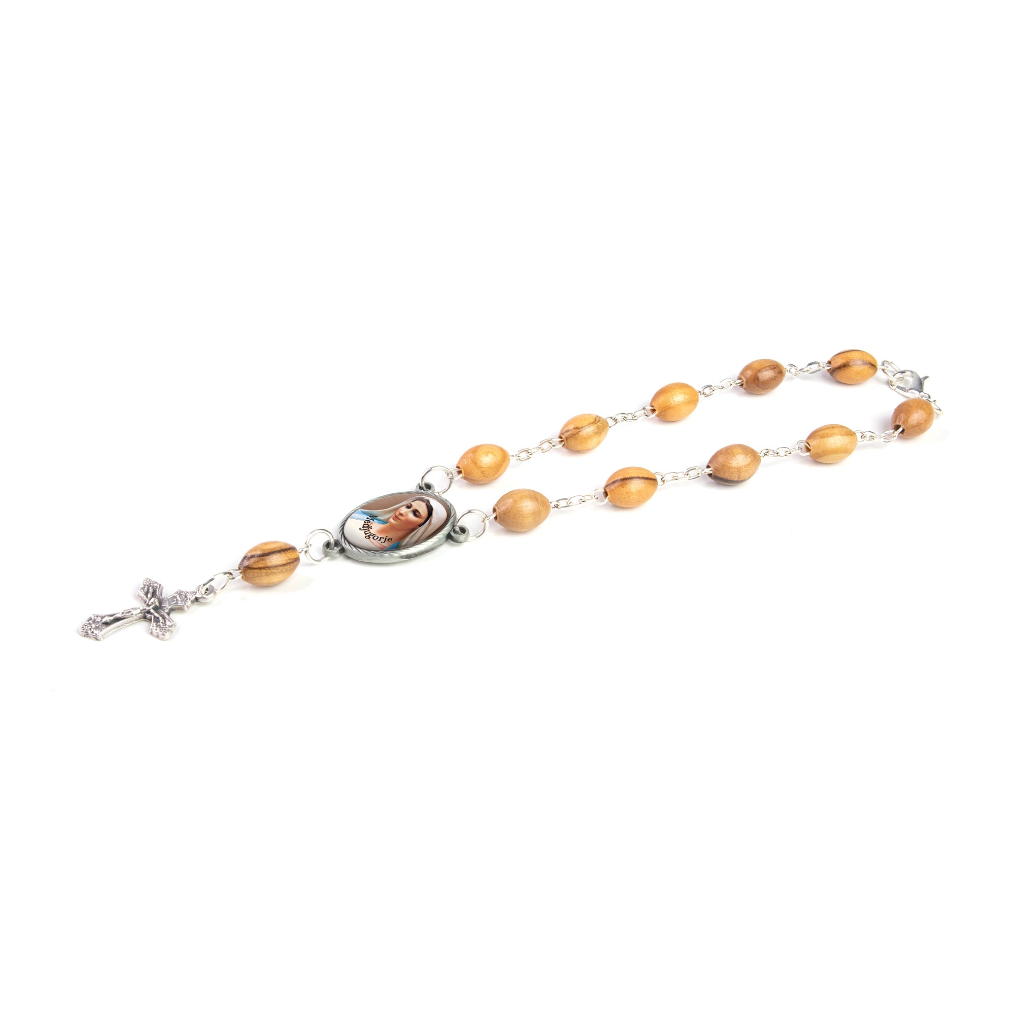 Virgin Mary Medjugorje, Holy Land Olive Wood Pocket Auto Rosary, Made in Bethlehem
