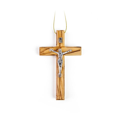 Simple Olive Wood Crucifix Ornament