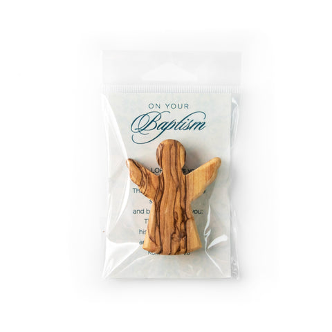 Olive Wood Baptism Boy Comfort Angel