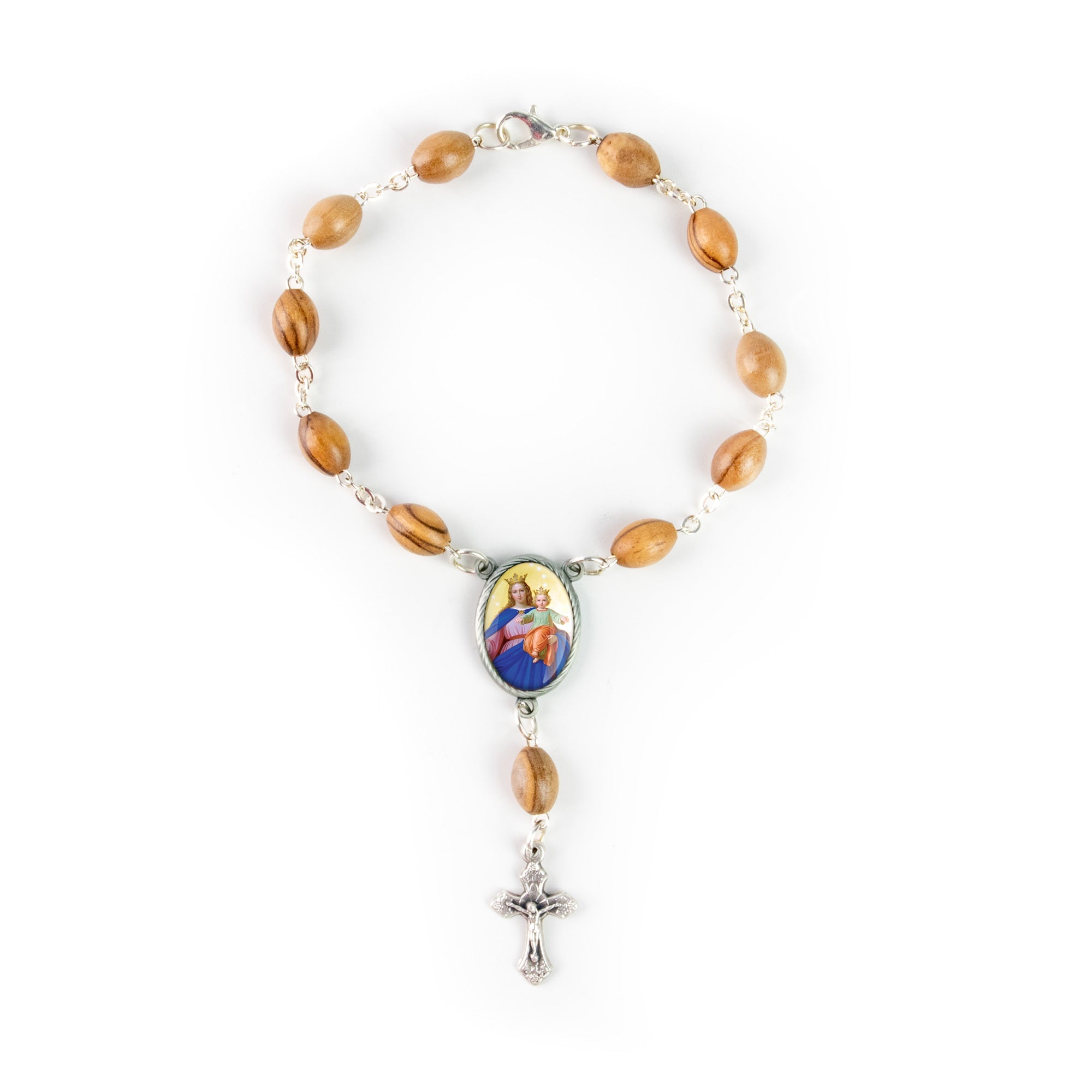 Virgin Mary Help of Christians, Holy Land Olive Wood Pocket Auto Rosary, Made in Bethlehem