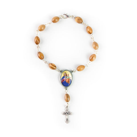 Virgin Mary Help of Christians, Holy Land Olive Wood Pocket Auto Rosary, Made in Bethlehem
