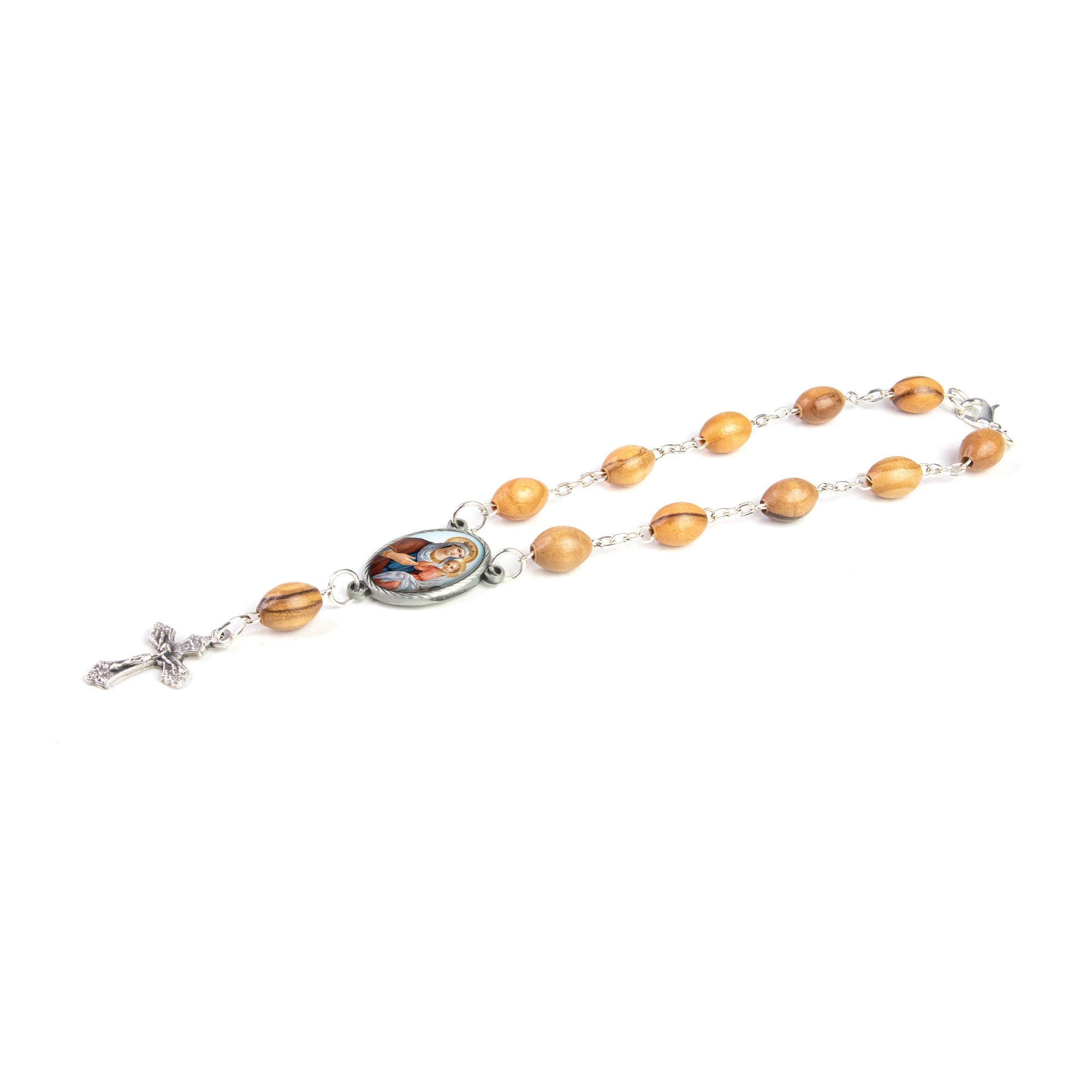 Virgin Mary Queen of Heaven, Holy Land Olive Wood Pocket Auto Rosary, Made in Bethlehem
