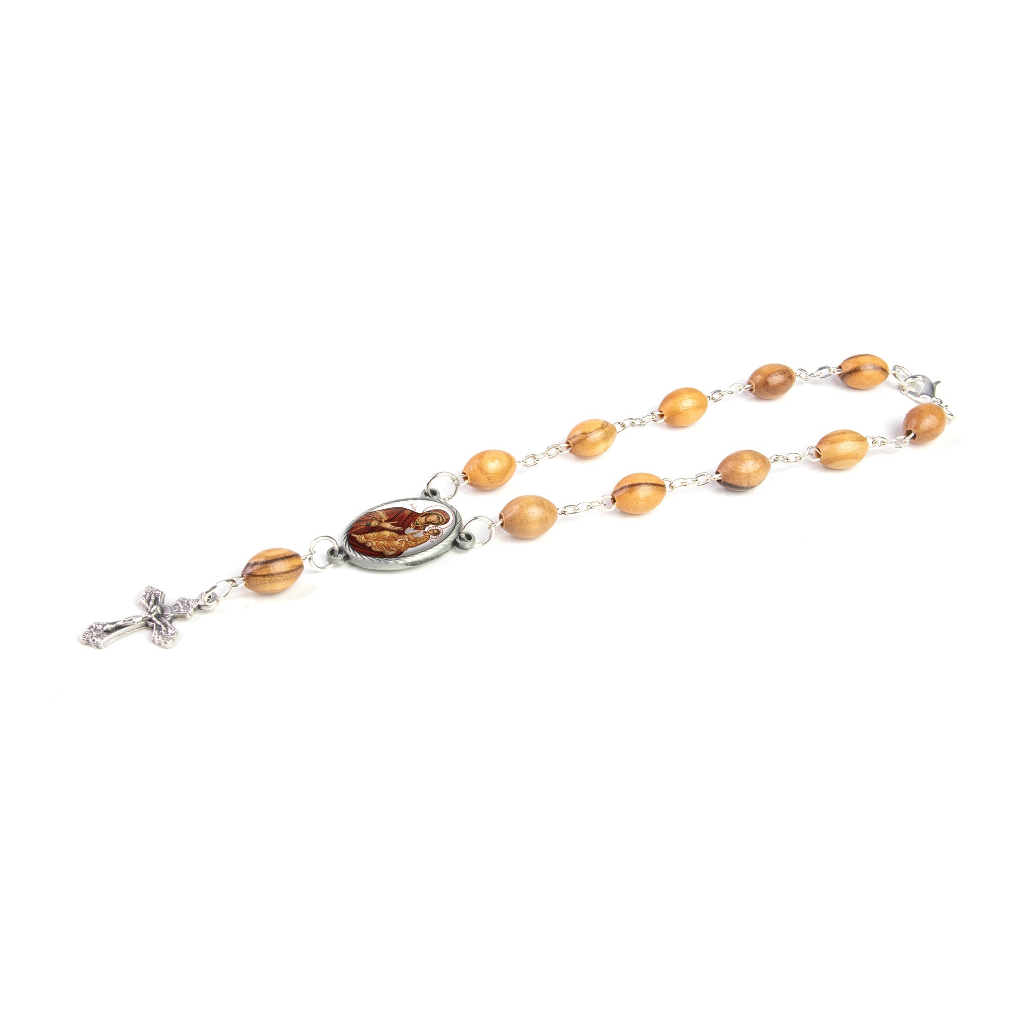 Virgin Mary of Jerusalem Byzantine, Holy Land Olive Wood Pocket Auto Rosary, Made in Bethlehem