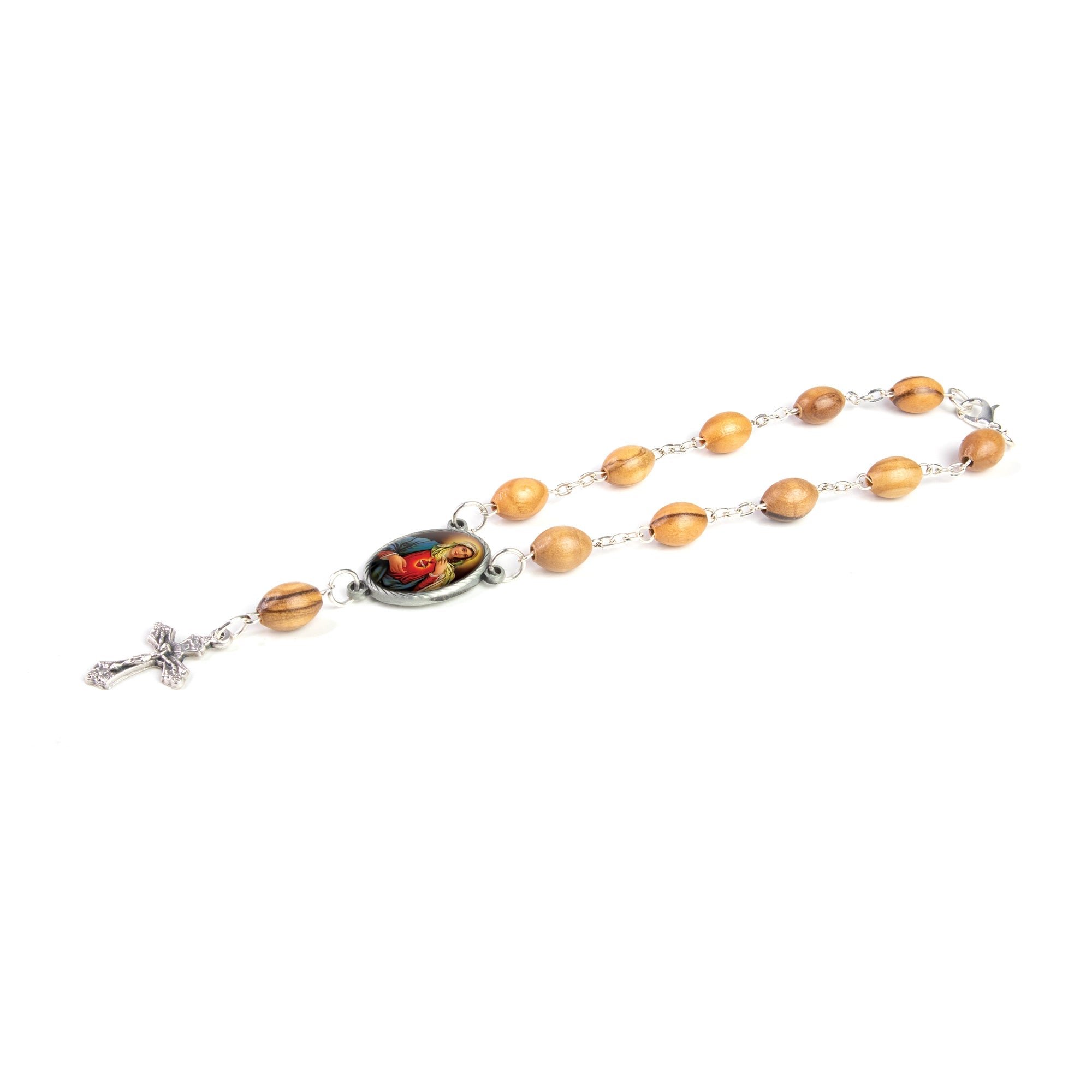 Sacred Heart of Mary (Red), Holy Land Olive Wood Pocket Auto Rosary, Made in Bethlehem