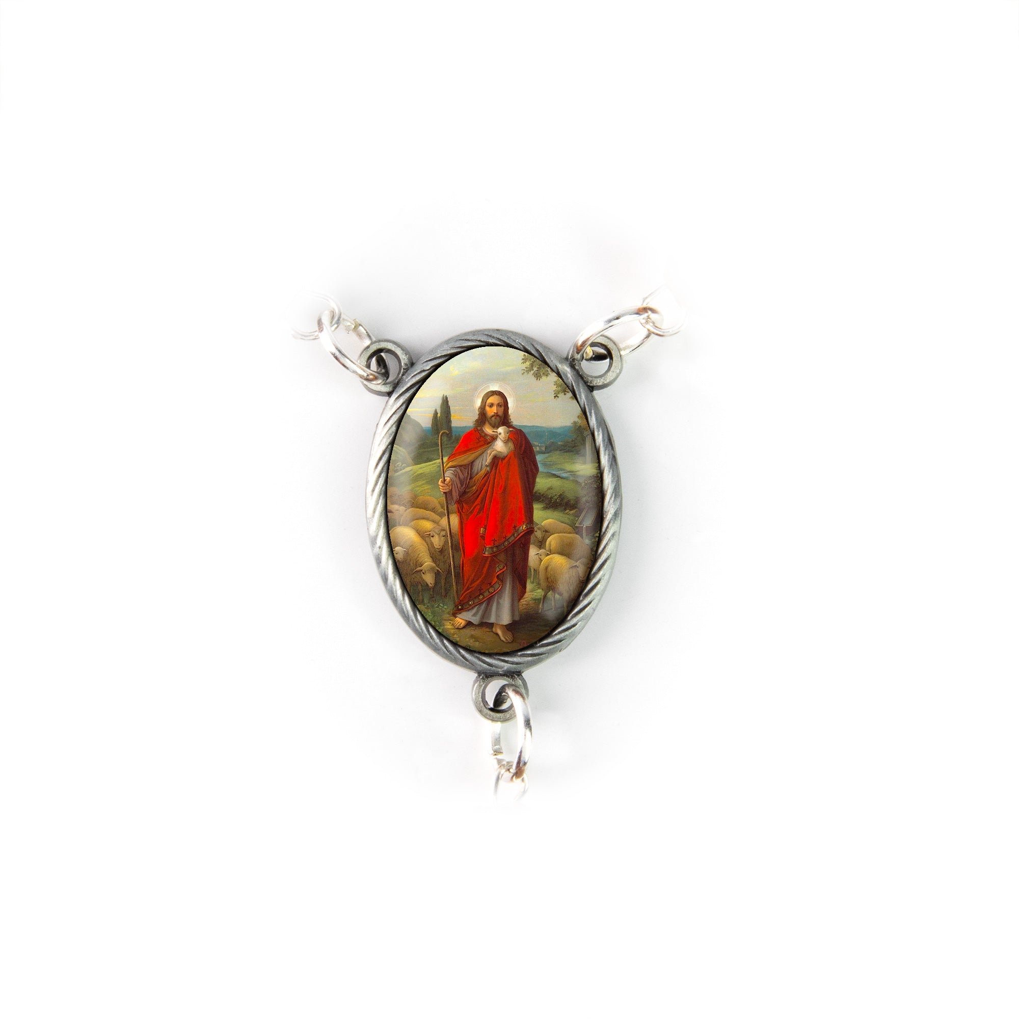 Jesus the Good Shepherd, Holy Land Olive Wood Pocket Auto Rosary, Made in Bethlehem