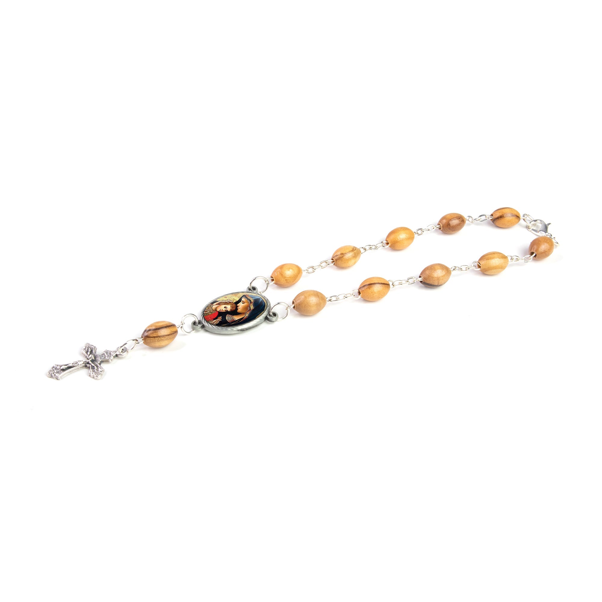 Our Lady of Perpetual Help, Holy Land Olive Wood Pocket Auto Rosary, Made in Bethlehem