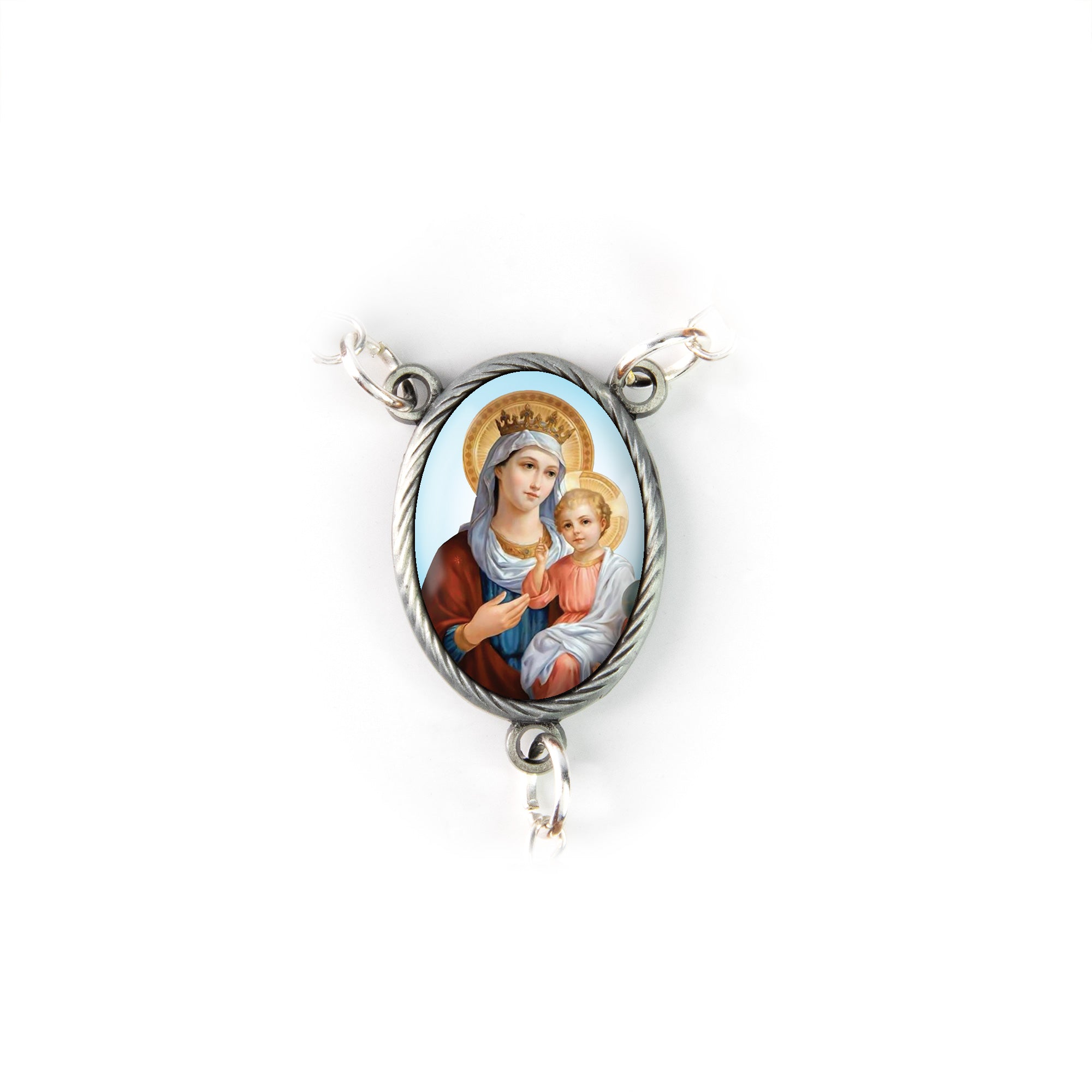 Mother of Pearl Catholic Rosary, Virgin Mary Queen of Heaven Medal
