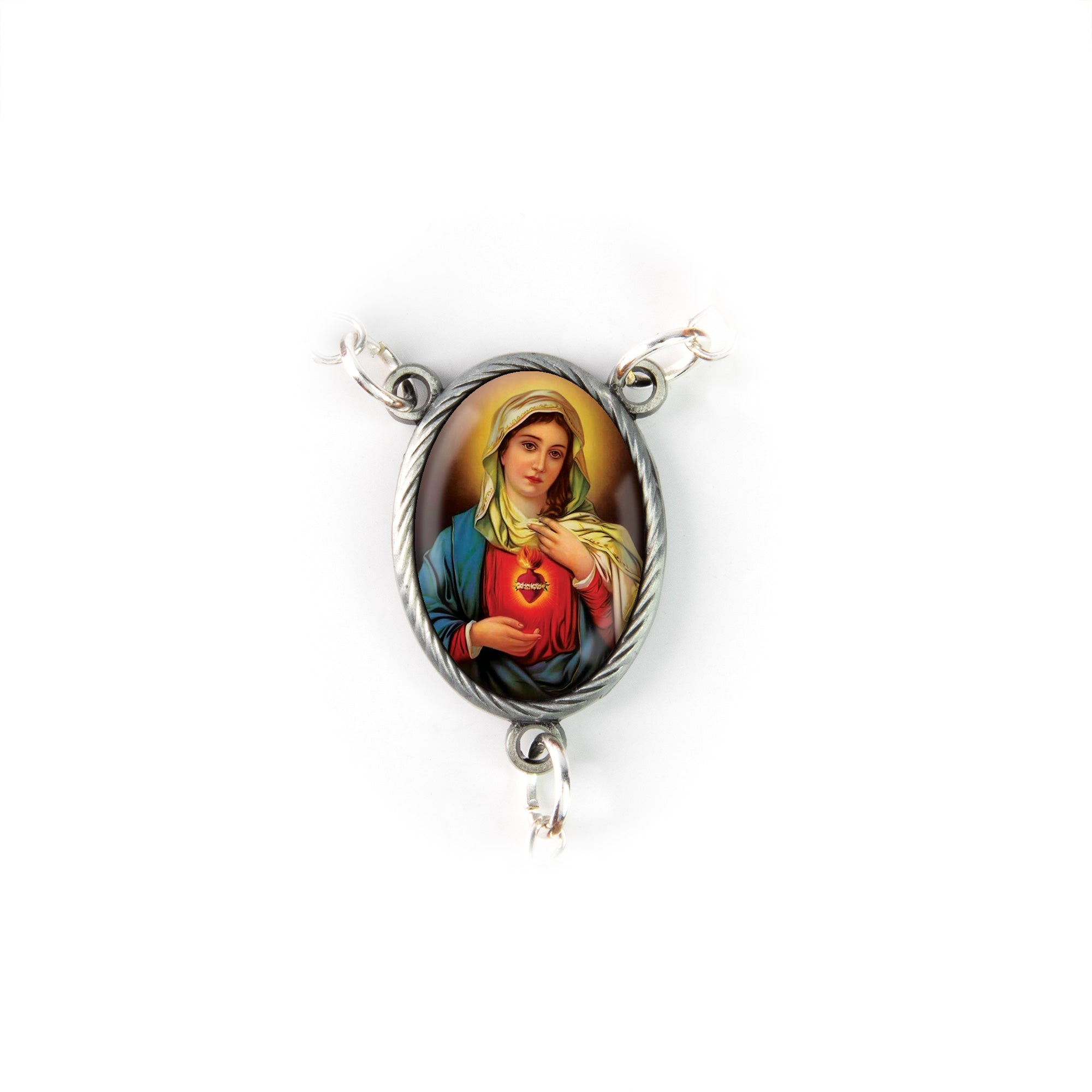 Mother of Pearl Catholic Rosary, Sacred Heart of Mary (Red) Medal