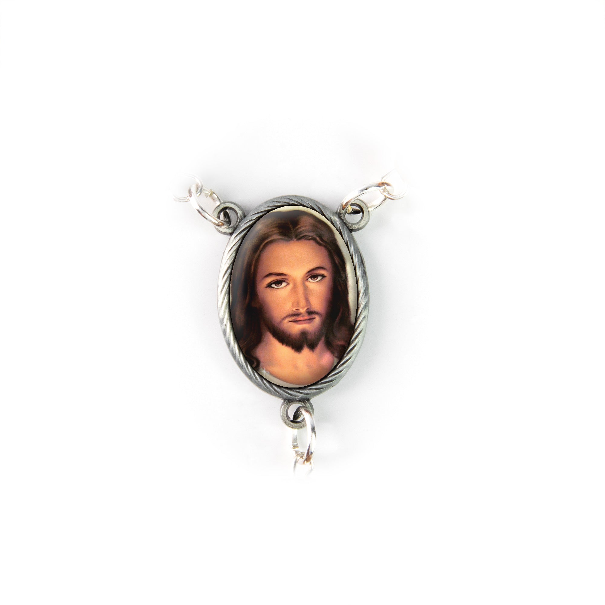 Mother of Pearl Catholic Rosary, Divine Mercy Jesus (Close Up) Medal