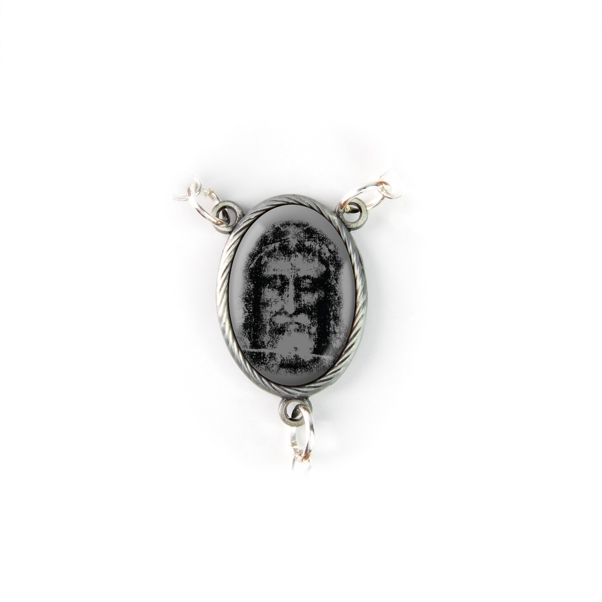 Mother of Pearl Catholic Rosary, Shroud of Turin (Grey) Medal
