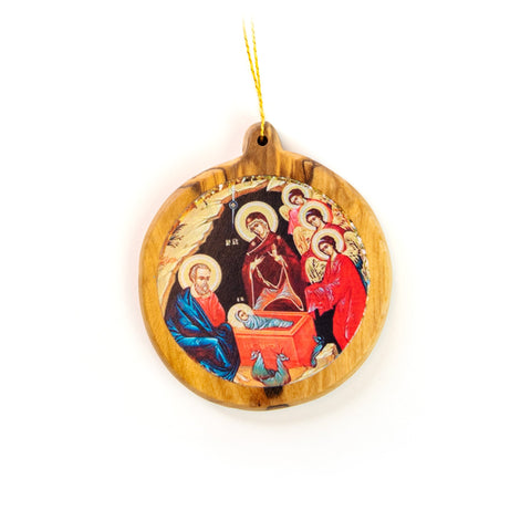 Thick Round Icon Ornament – Nativity with Angels