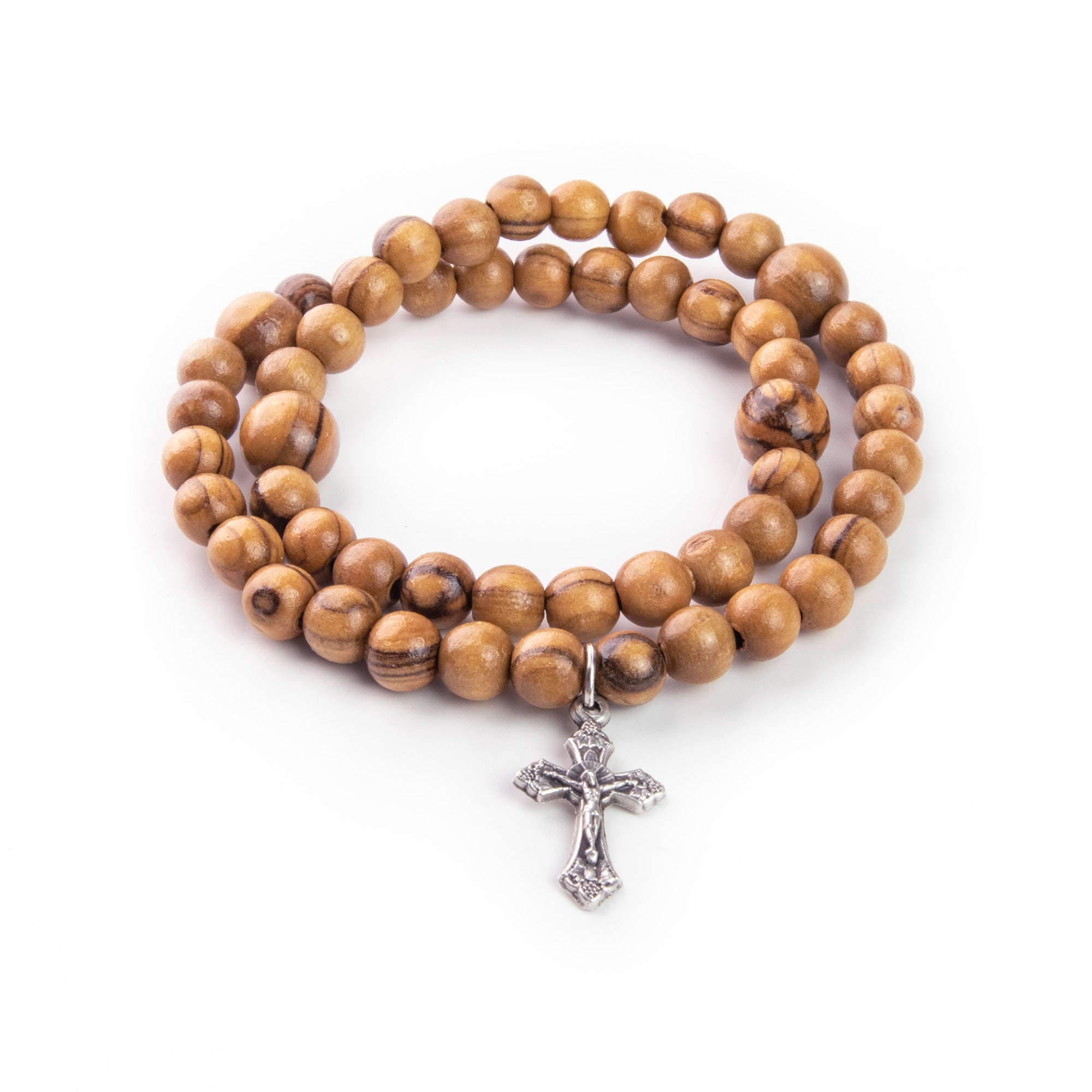 Wrist Rosary with Olive Wood Beads and Crucifix Dangle in Velvet Box
