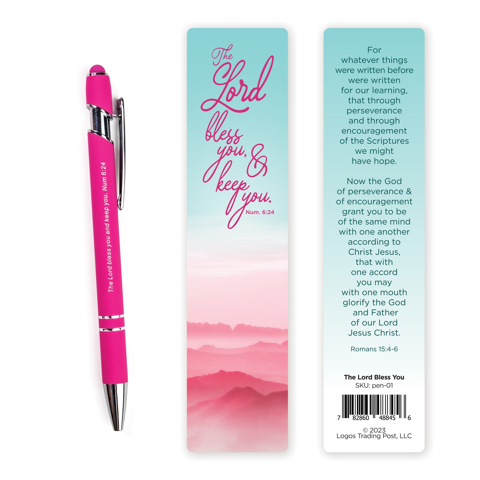 Bless You Scripture Pen with Stylus and Bookmark – Pink