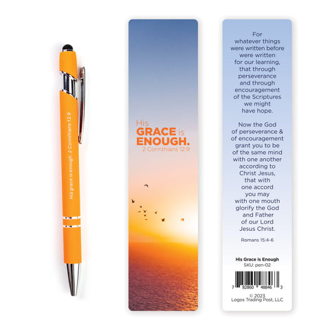 His Grace Scripture Pen with Stylus and Bookmark - Orange