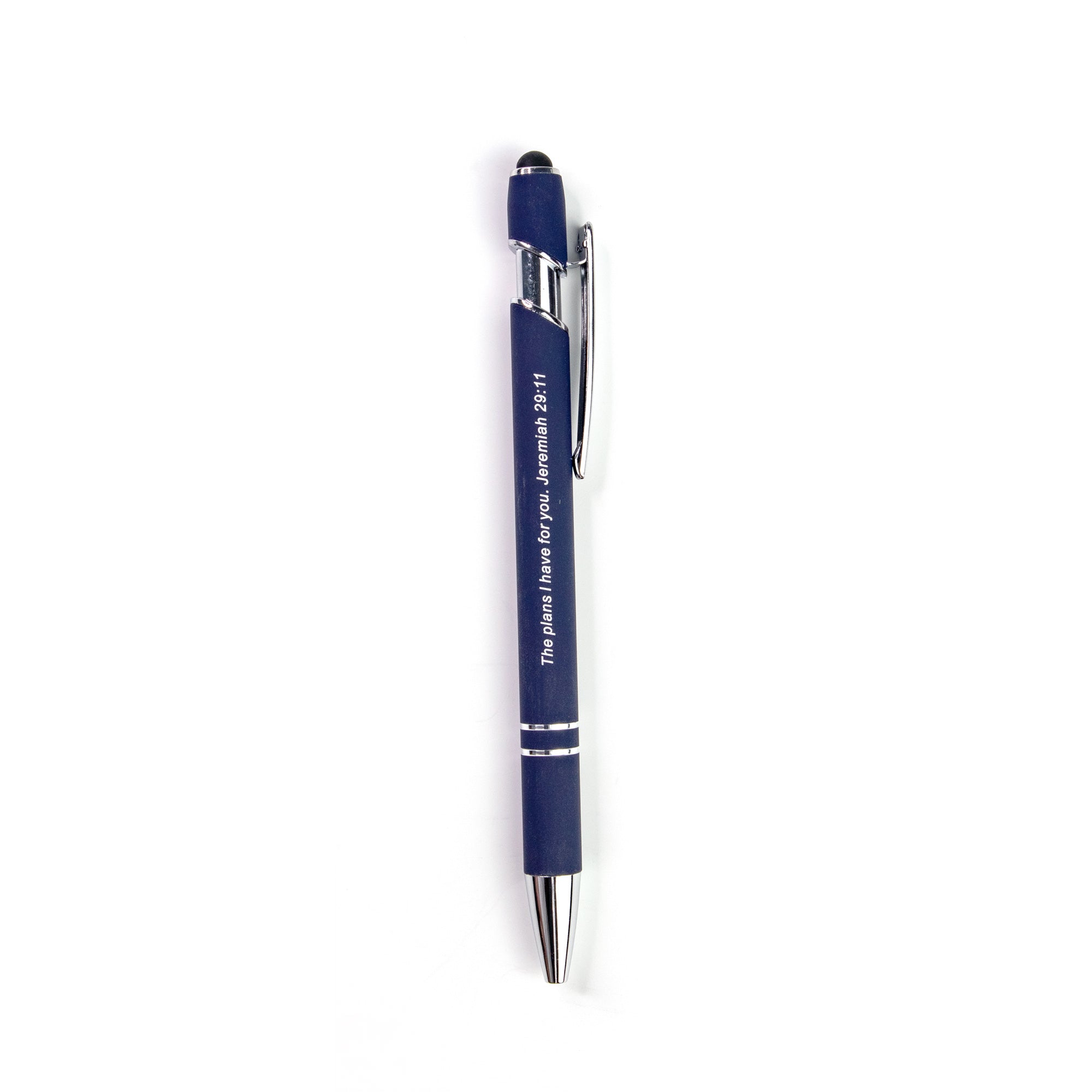 The Plans Scripture Pen with Stylus and Bookmark - Dark Blue