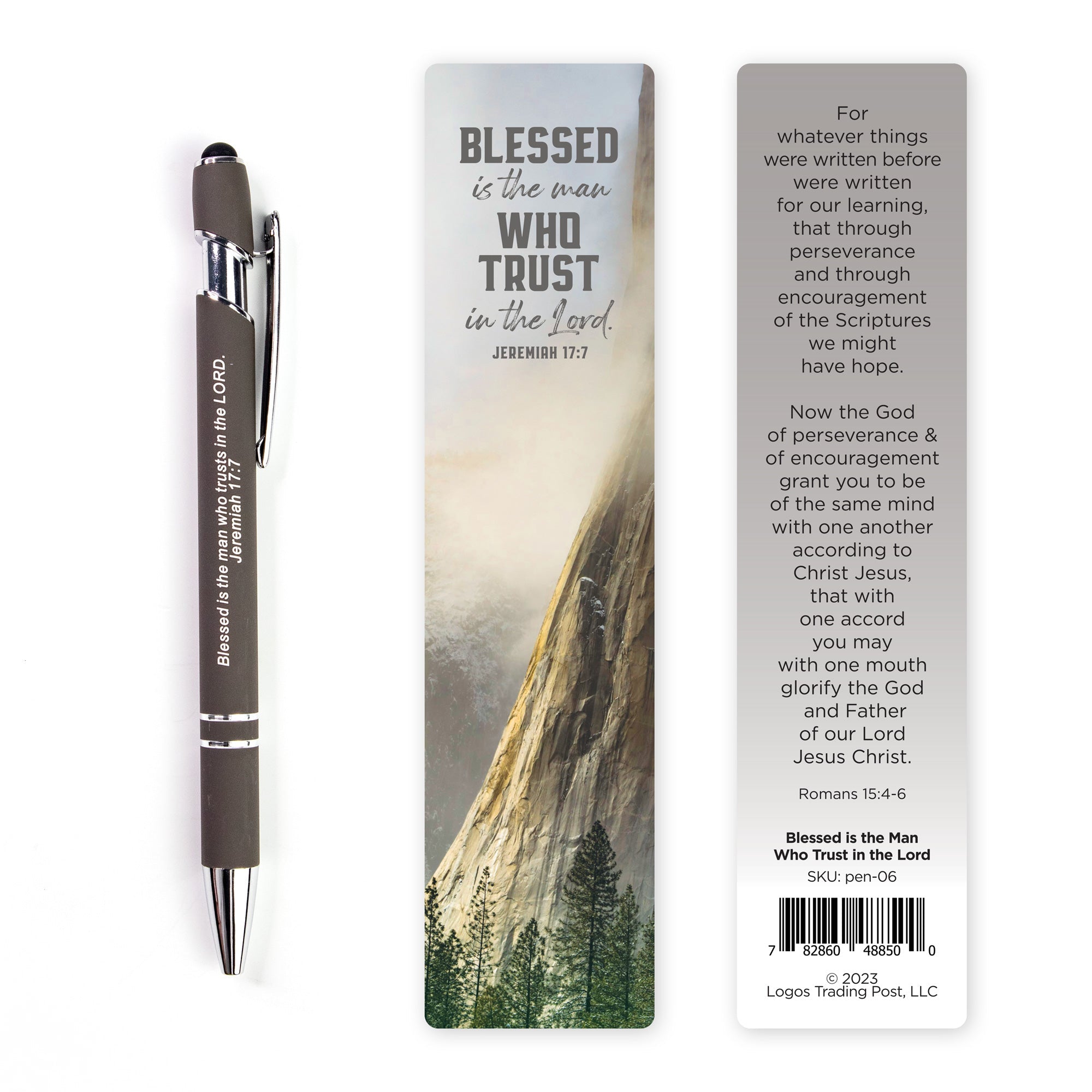 Who Trust Scripture Pen with Stylus and Bookmark - Gray