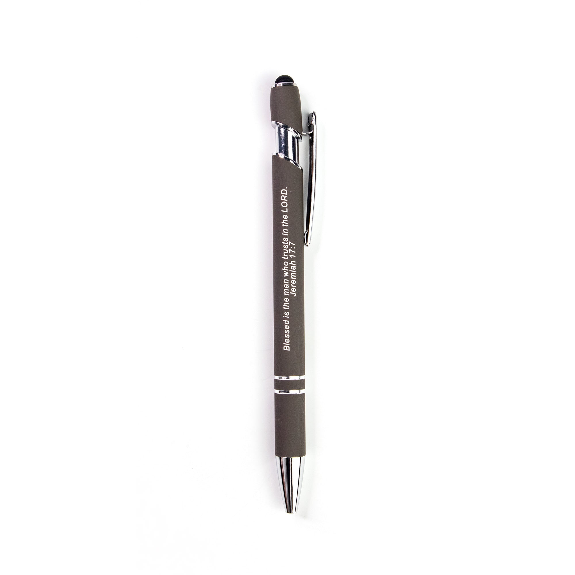 Who Trust Scripture Pen with Stylus and Bookmark - Gray