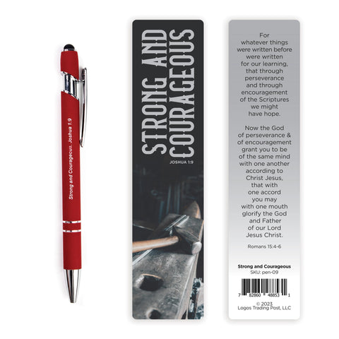 Strong and Courageous Scripture Pen with Stylus and Bookmark - Maroon