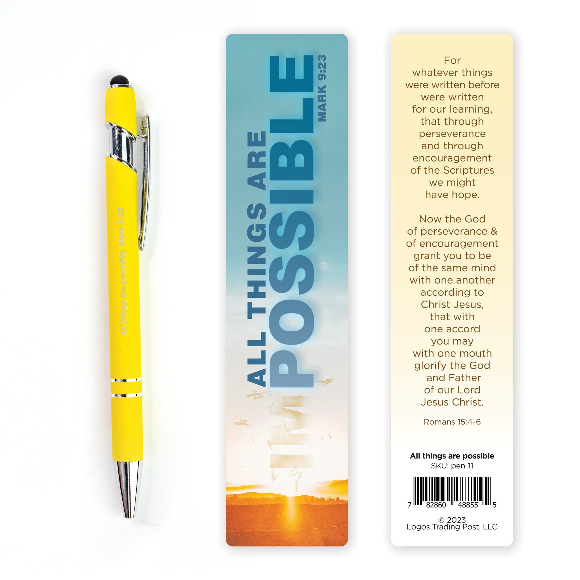 Possible Scripture Pen with Stylus and Bookmark - Yellow