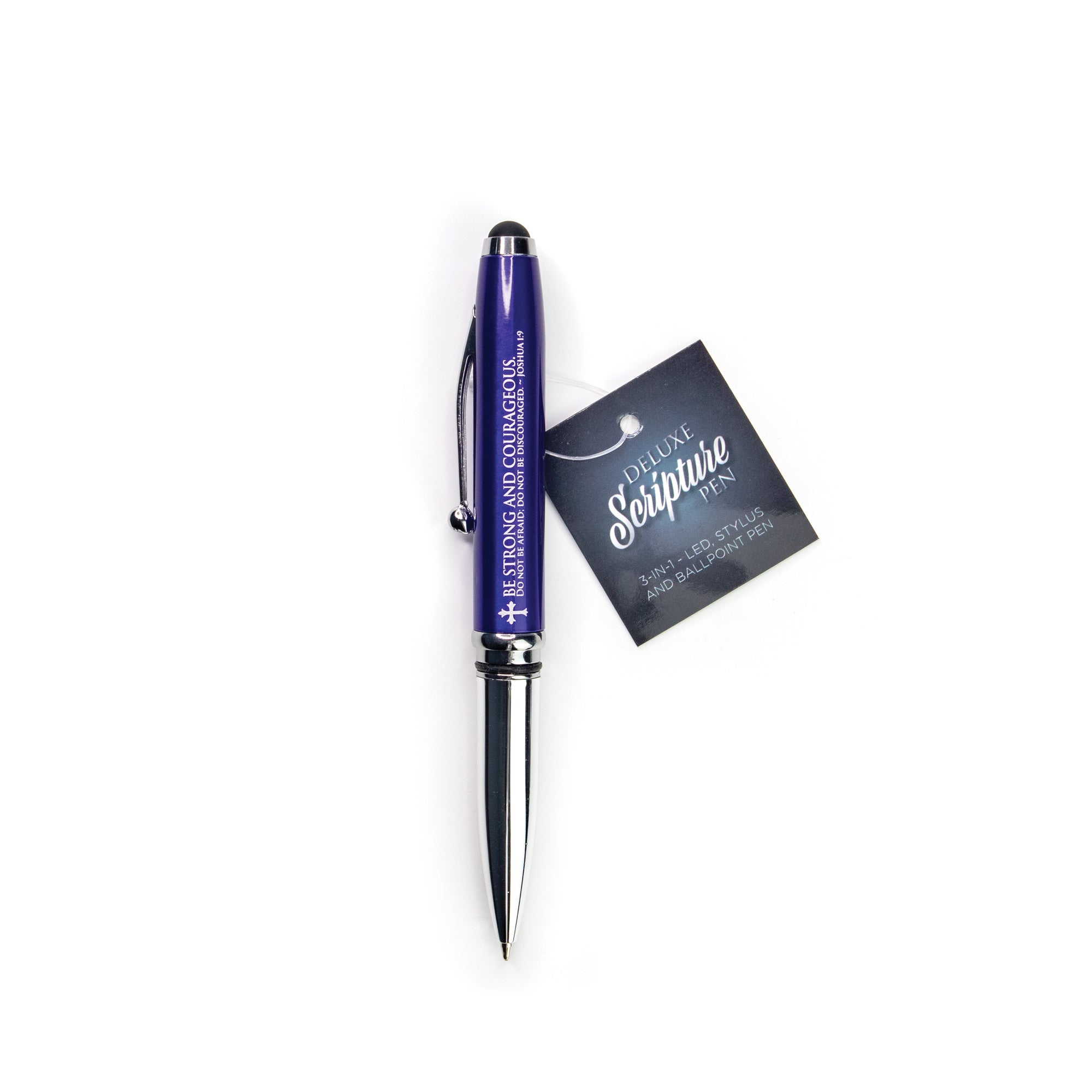 Joshua 1:9 Deluxe Scripture Pen with Stylus, LED Light and Scripture Card - Red