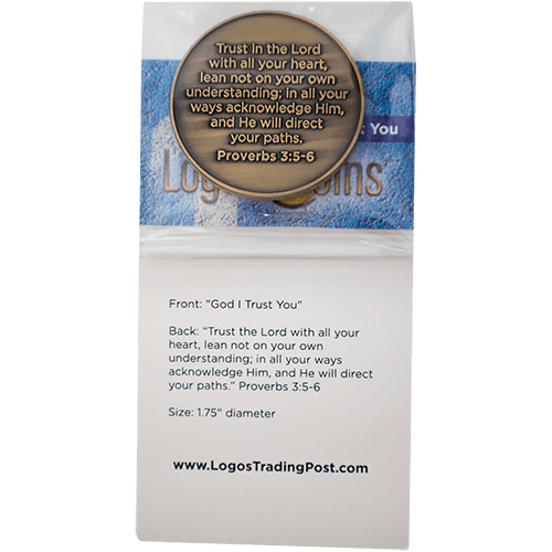 back of God I Trust You Christian Antique Gold Plated Challenge Coin  in packaging
