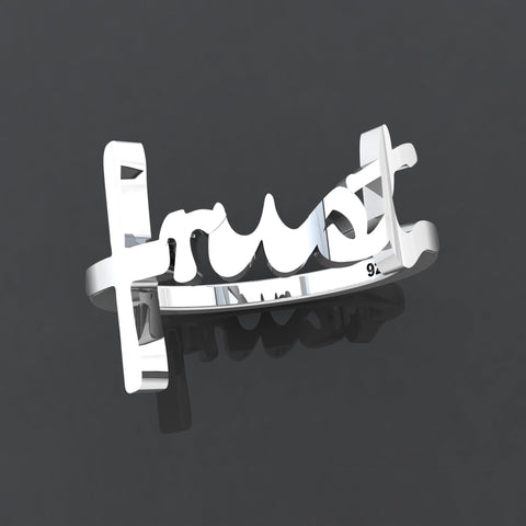 Trust Sterling Silver Script Cross Ring, Words of Life Collection