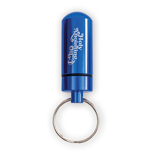 anointing oil container keychain, blue