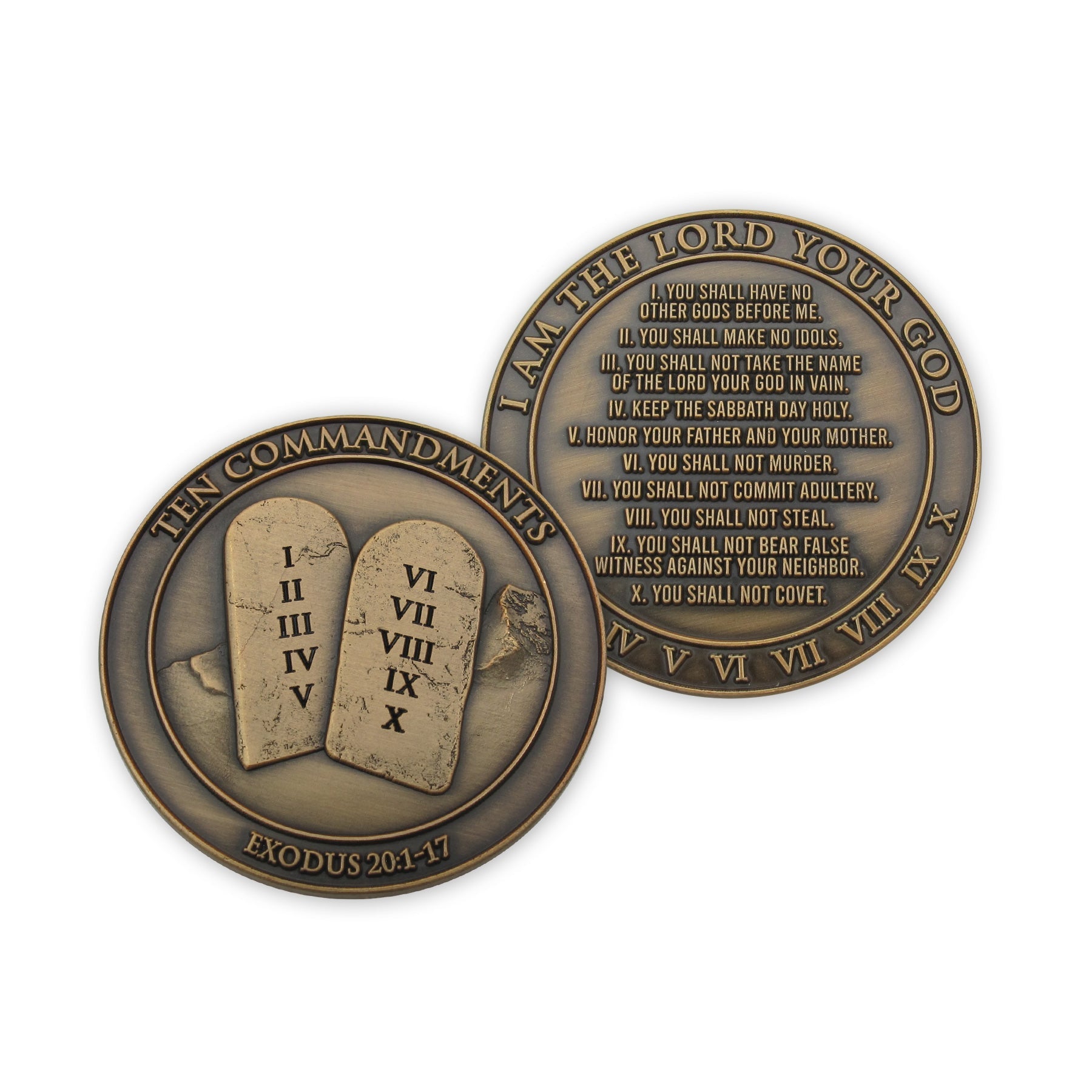 Ten Commandments Antique Gold Plated Challenge Coin