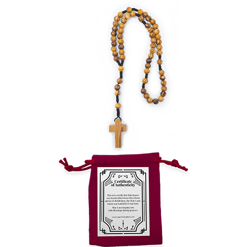 Olive Wood Rope Rosary with Velvet Bag and Certificate of Authenticity