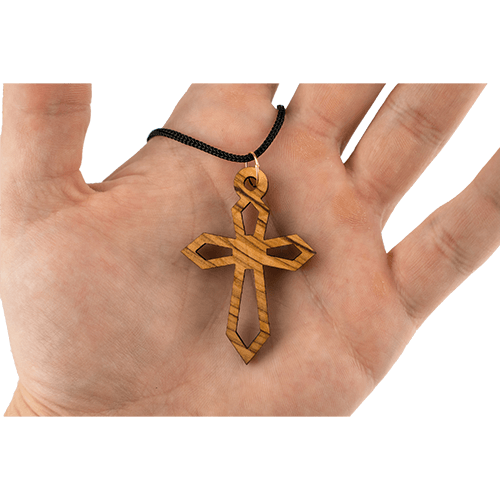 Pointed Cut-Out Cross, Olive Wood Necklace