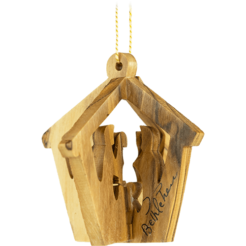 Holy Family Manger Nativity, 3D Olive Wood Christmas Ornament from Israel, Made in Holy Land of Bethlehem